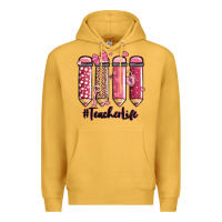 Mustard valentine's day teacher life pencils Premium Hoodie - MaliasSmallBusiness