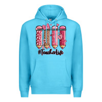 Ocean Blue valentine's day teacher life pencils Premium Hoodie - MaliasSmallBusiness