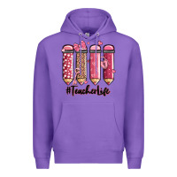 Purple valentine's day teacher life pencils Premium Hoodie - MaliasSmallBusiness