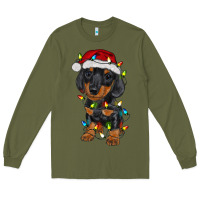Army Green dachshund puppy christmas lights Long Sleeve Tee - RanaPortraitStore