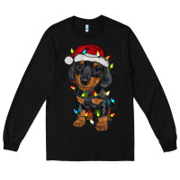 Black dachshund puppy christmas lights Long Sleeve Tee - RanaPortraitStore