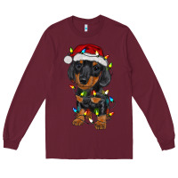 Burgundy dachshund puppy christmas lights Long Sleeve Tee - RanaPortraitStore