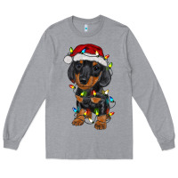 Heather Grey dachshund puppy christmas lights Long Sleeve Tee - RanaPortraitStore