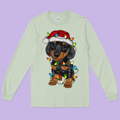 Dachshund Puppy Christmas Lights Long Sleeve Tee Designed By Ranaportraitstore