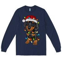 Navy dachshund puppy christmas lights Long Sleeve Tee - RanaPortraitStore