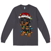 Smoke dachshund puppy christmas lights Long Sleeve Tee - RanaPortraitStore