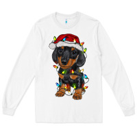 White dachshund puppy christmas lights Long Sleeve Tee - RanaPortraitStore