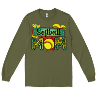 Army Green softball mom with leopard Long Sleeve Tee - Zillion Design Studio