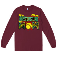 Burgundy softball mom with leopard Long Sleeve Tee - Zillion Design Studio