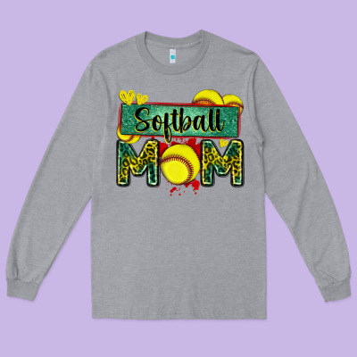 Softball Mom With Leopard Long Sleeve Tee Designed By Zillion Design Studio