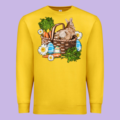 Easter Bunny In Basket Wıth Carrot And Eggs Premium Sweatshirt Designed By Adodesignshop