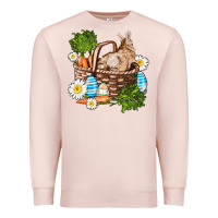 Pale Pink easter bunny in basket wıth carrot and eggs Premium Sweatshirt - AdoDesignShop