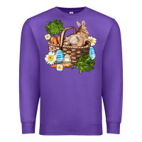 Purple easter bunny in basket wıth carrot and eggs Premium Sweatshirt - AdoDesignShop