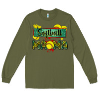 Army Green softball mama with leopard Long Sleeve Tee - Zillion Design Studio