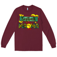 Burgundy softball mama with leopard Long Sleeve Tee - Zillion Design Studio