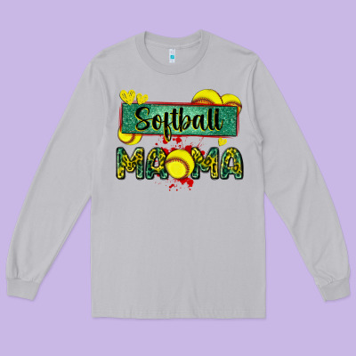 Softball Mama With Leopard Long Sleeve Tee Designed By Zillion Design Studio