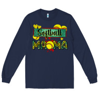 Navy softball mama with leopard Long Sleeve Tee - Zillion Design Studio