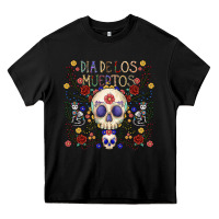 Black dia de los muertos Heavy Core Tee - CowhideDigitalArt