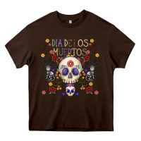 Chocolate Brown dia de los muertos Heavy Core Tee - CowhideDigitalArt