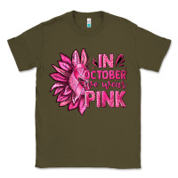 Army Green In October We Wear Pink Sunflower Classic Tee - texasbilliewilder