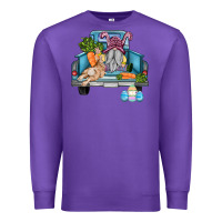 Purple easter truck with gnome and rabbit Premium Sweatshirt - AdoDesignShop