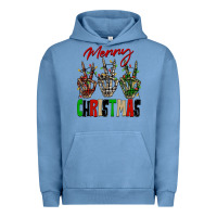 Pigment Pebble Blue Merry Christmas skeleton hands Urban Hoodie - NancyCooperArtShop