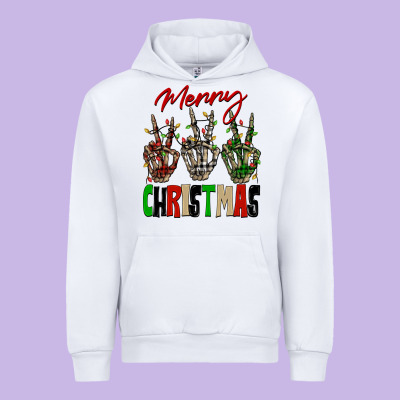 Merry Christmas Skeleton Hands Urban Hoodie Designed By Nancycooperartshop
