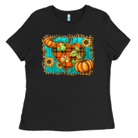 Black fall pumpkins and sunflowers heart Ladies Tee - BarkalooDesign