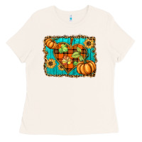 Bone fall pumpkins and sunflowers heart Ladies Tee - BarkalooDesign