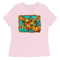 Bubblegum Pink fall pumpkins and sunflowers heart Ladies Tee - BarkalooDesign