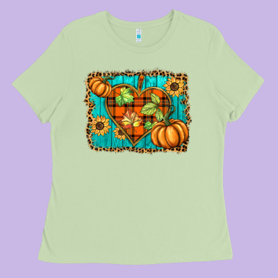 Fall Pumpkins And Sunflowers Heart Ladies Tee Designed By Barkaloodesign