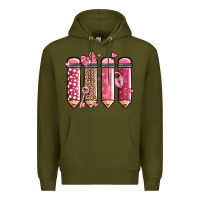 Army Green valentine' day teacher school pencils Premium Hoodie - MaliasSmallBusiness