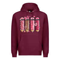 Burgundy valentine' day teacher school pencils Premium Hoodie - MaliasSmallBusiness