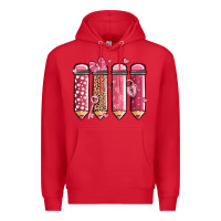 Red valentine' day teacher school pencils Premium Hoodie - MaliasSmallBusiness