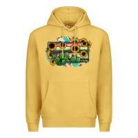 Antique Gold Montana Map Sunflower Cactus Serape Premium Hoodie - RanaPortraitStore