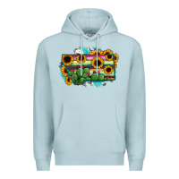 Blue Mist Montana Map Sunflower Cactus Serape Premium Hoodie - RanaPortraitStore