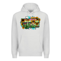 Dove Grey Montana Map Sunflower Cactus Serape Premium Hoodie - RanaPortraitStore