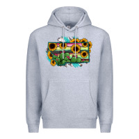 Heather Grey Montana Map Sunflower Cactus Serape Premium Hoodie - RanaPortraitStore