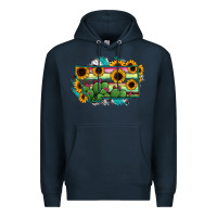 Navy Montana Map Sunflower Cactus Serape Premium Hoodie - RanaPortraitStore