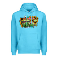 Ocean Blue Montana Map Sunflower Cactus Serape Premium Hoodie - RanaPortraitStore