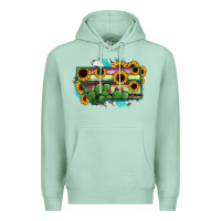 Seafoam Montana Map Sunflower Cactus Serape Premium Hoodie - RanaPortraitStore