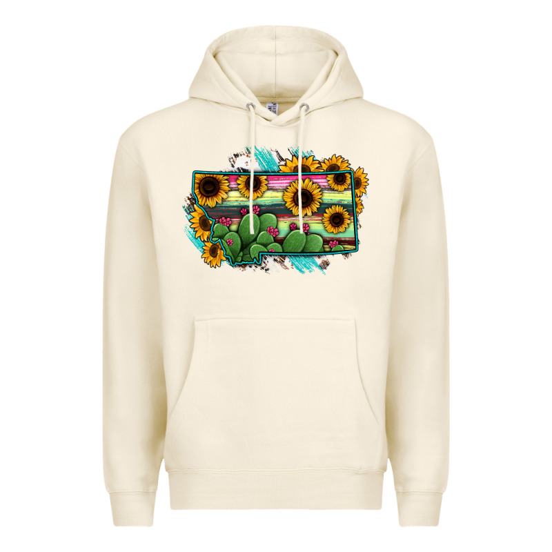 Montana Map Sunflower Cactus Serape Premium Hoodie by RanaPortraitStore | Teevron