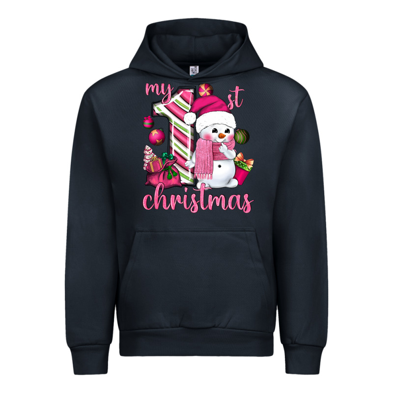My 1st. Pink Christmas With Cute Snowman Urban Hoodie by NancyCooperArtShop | Teevron