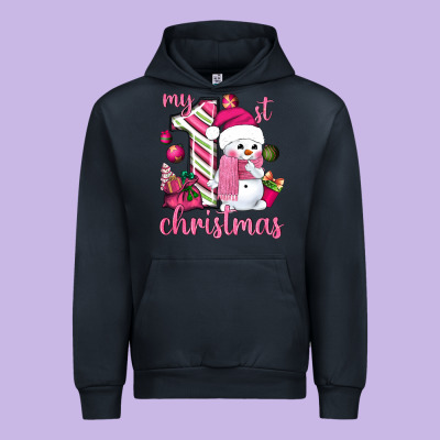 My 1st. Pink Christmas With Cute Snowman Urban Hoodie Designed By Nancycooperartshop