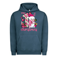 Pigment Midnight Navy My 1st. pink Christmas with cute snowman Urban Hoodie - NancyCooperArtShop