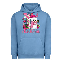 Pigment Pebble Blue My 1st. pink Christmas with cute snowman Urban Hoodie - NancyCooperArtShop