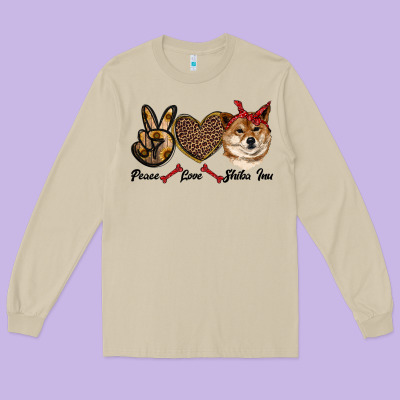 Peace Love Shiba Inu Long Sleeve Tee Designed By Ranaportraitstore