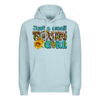 Blue Mist just a small town girl with sunflowers and money Premium Hoodie - AdoDesignShop