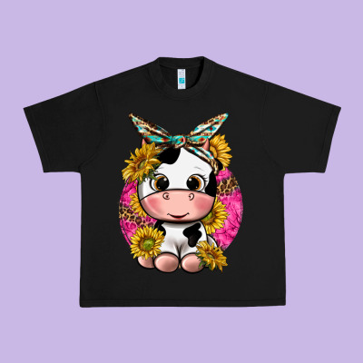 Urban Heavy Tee cut cow with sunflower and leopard  pink