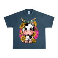 Midnight Navy cut cow with sunflower and leopard  pink Urban Heavy Tee - texasbilliewilder